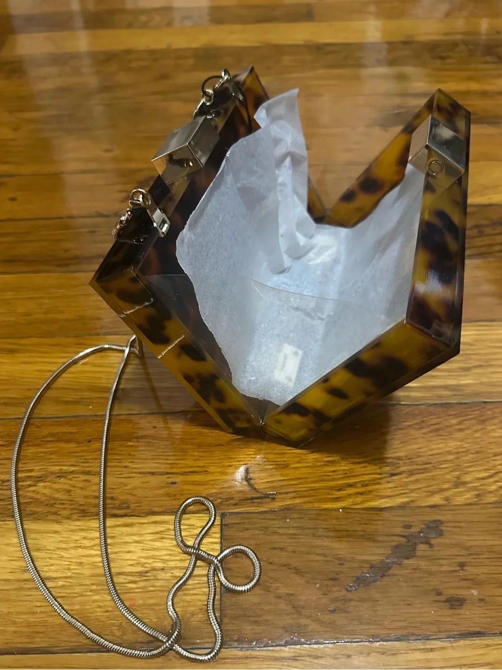 Zara Tortoiseshell Acrylic Box Clutch with gold Chain